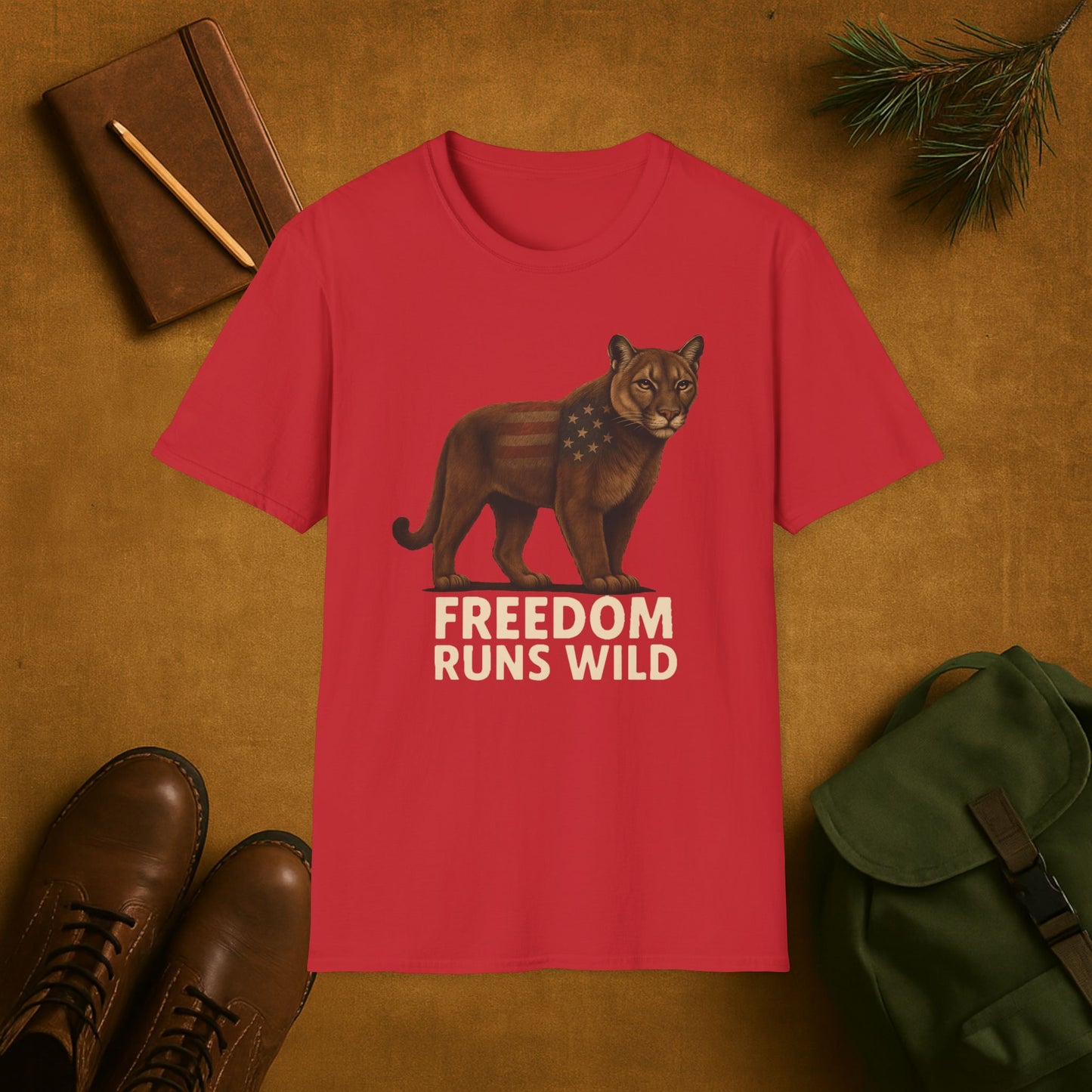 Patriotic Mountain Lion Freedom Runs Wild T-Shirt