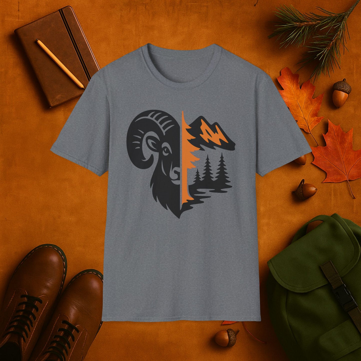 Ram and Mountain Fall Fusion Silhouette T-Shirt