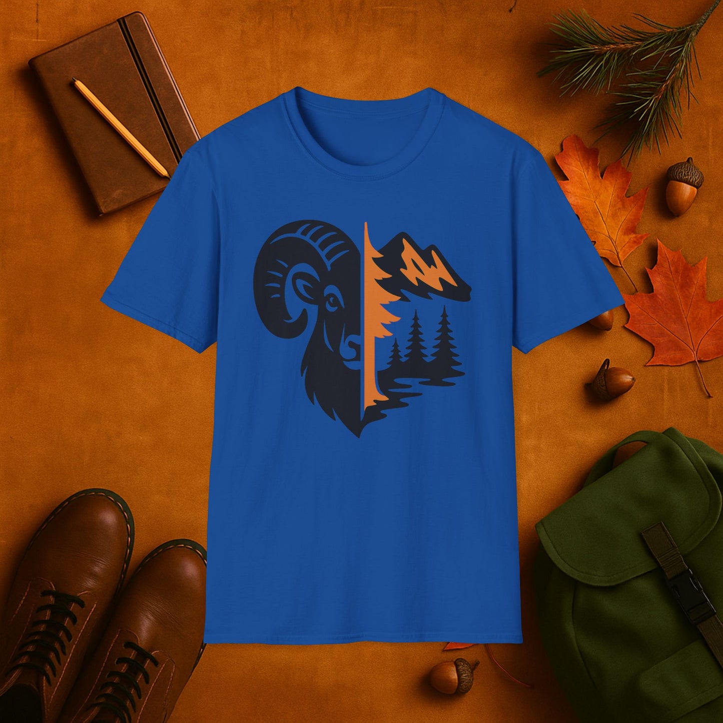 Ram and Mountain Fall Fusion Silhouette T-Shirt