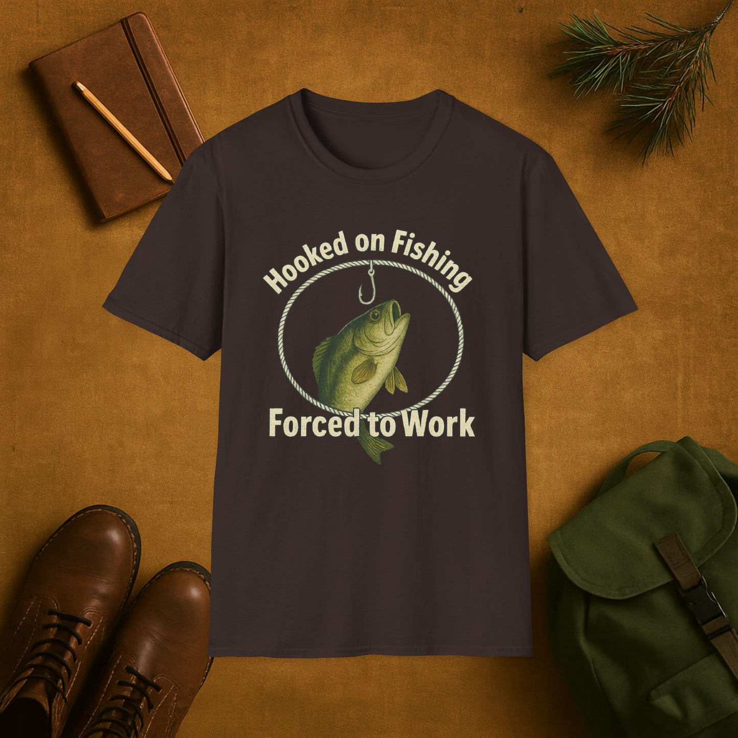 Hooked On Fishing Forced To Work Fishing T-Shirt