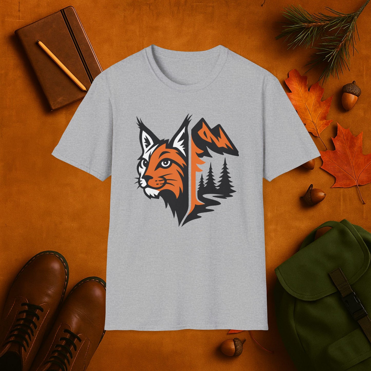 Lynx and Mountain Fall Fusion Silhouette T-Shirt