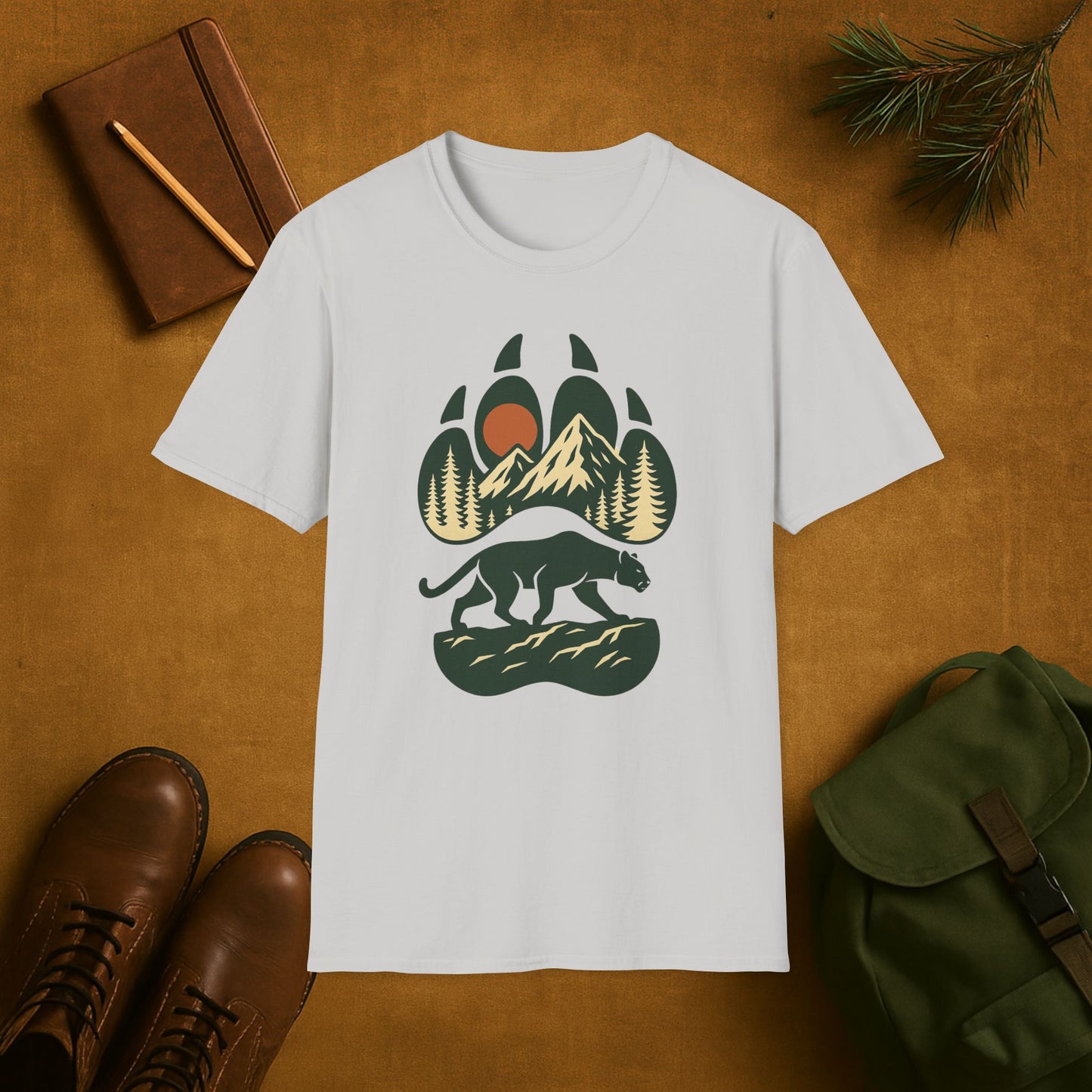 Mountain Lion Scene Paw Print T-Shirt