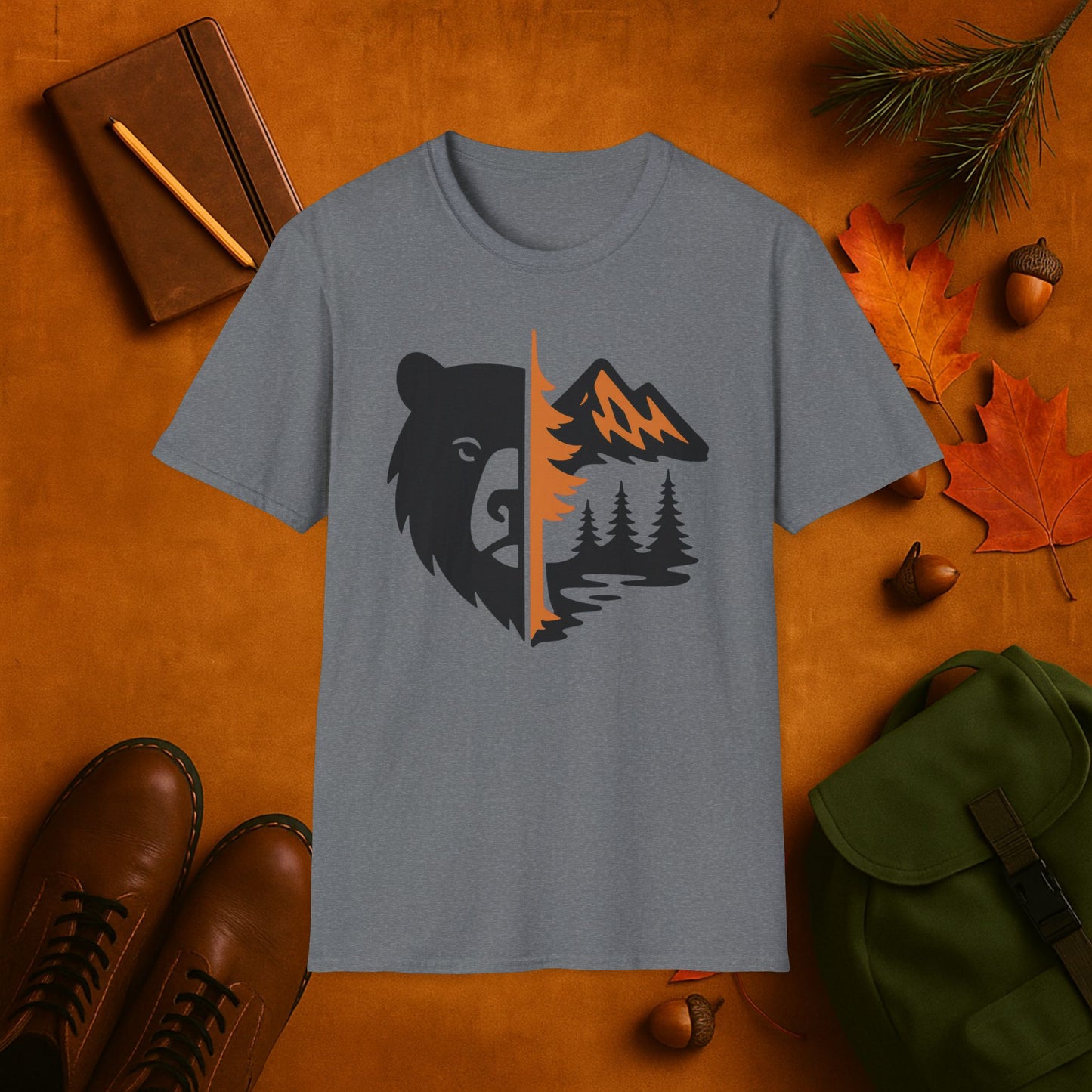 Bear and Mountain Fall Fusion Silhouette T-Shirt