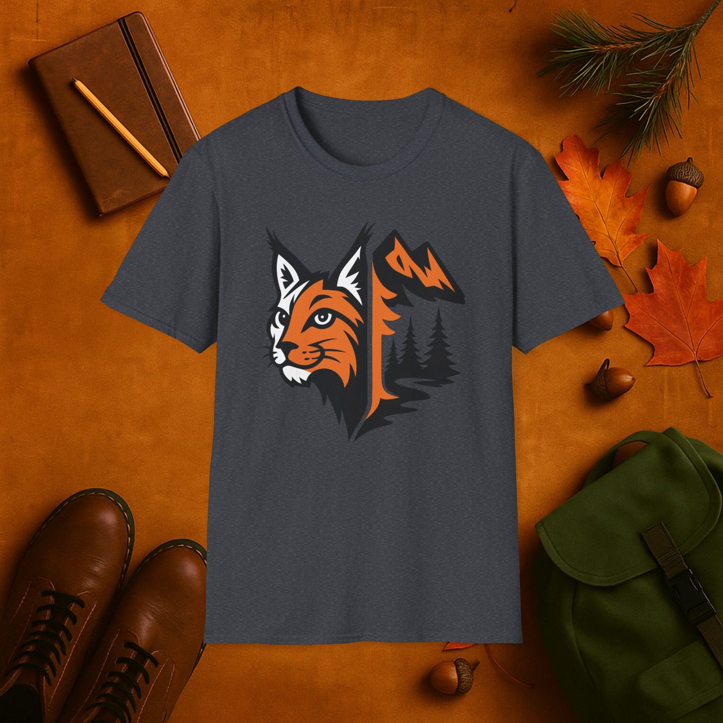 Lynx and Mountain Fall Fusion Silhouette T-Shirt