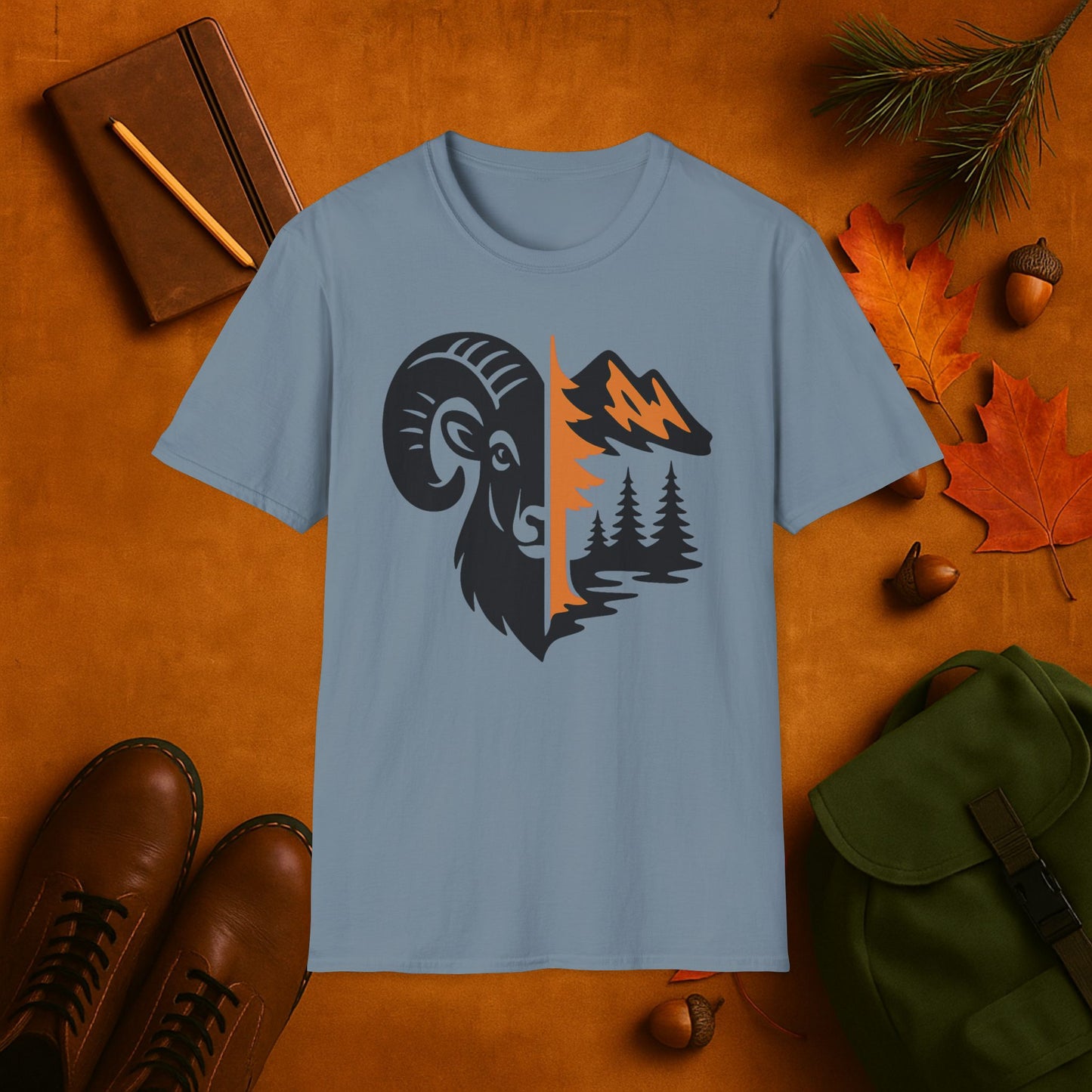 Ram and Mountain Fall Fusion Silhouette T-Shirt
