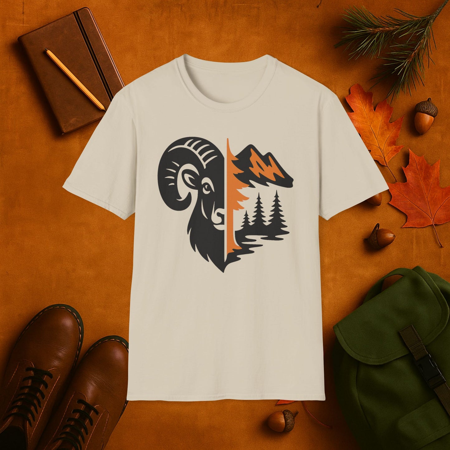 Ram and Mountain Fall Fusion Silhouette T-Shirt
