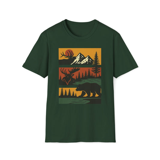 Retro Wilderness Elk Moose Bear T-Shirt