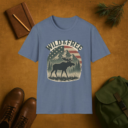 Wild and Free Mountain American Moose T-Shirt