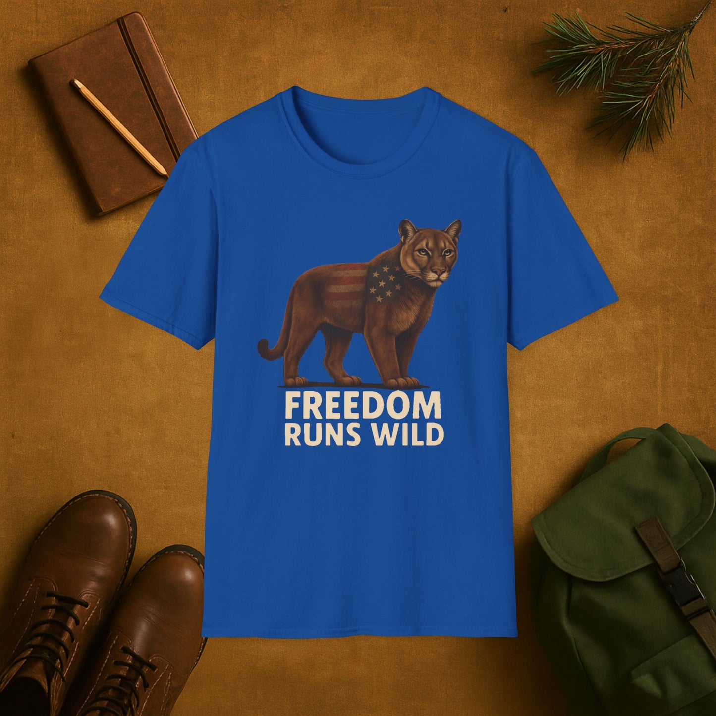 Patriotic Mountain Lion Freedom Runs Wild T-Shirt