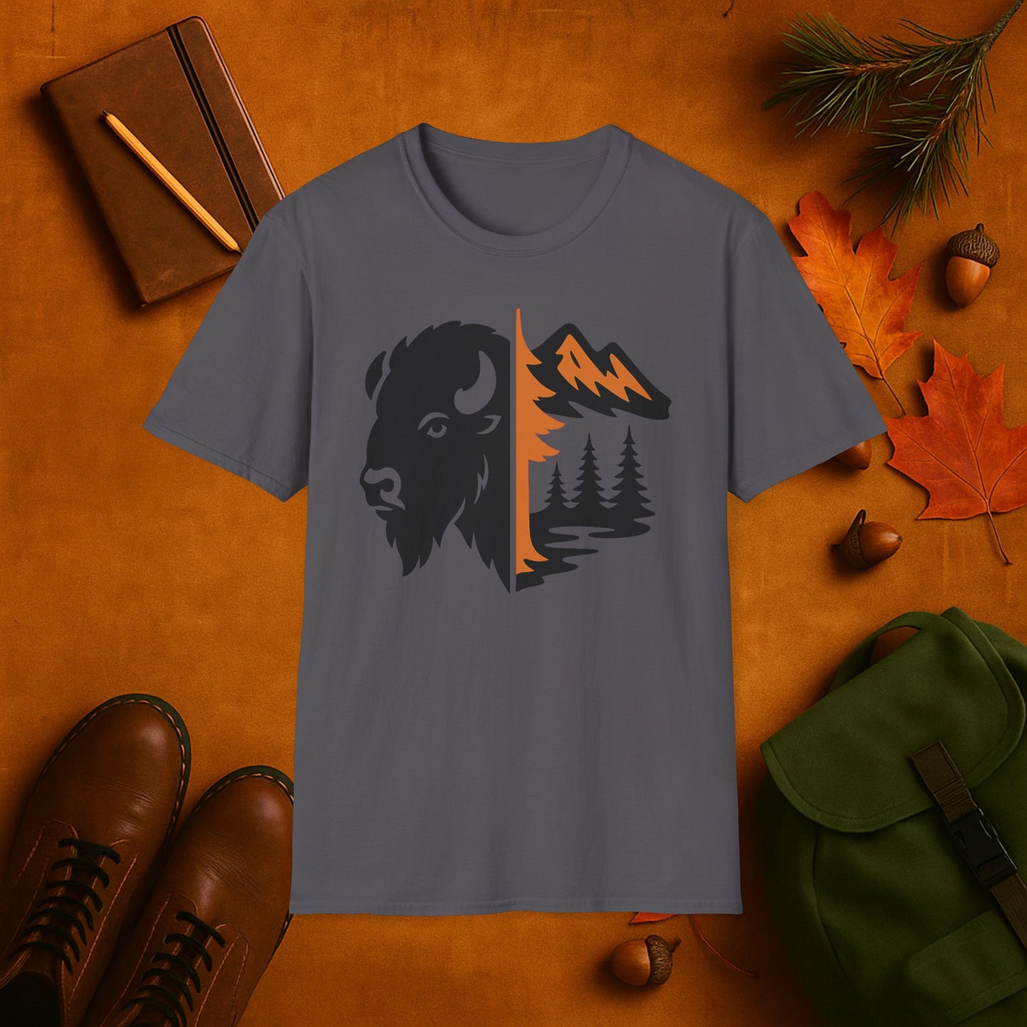 Buffalo & Mountain Fall Fusion Silhouette T-Shirt