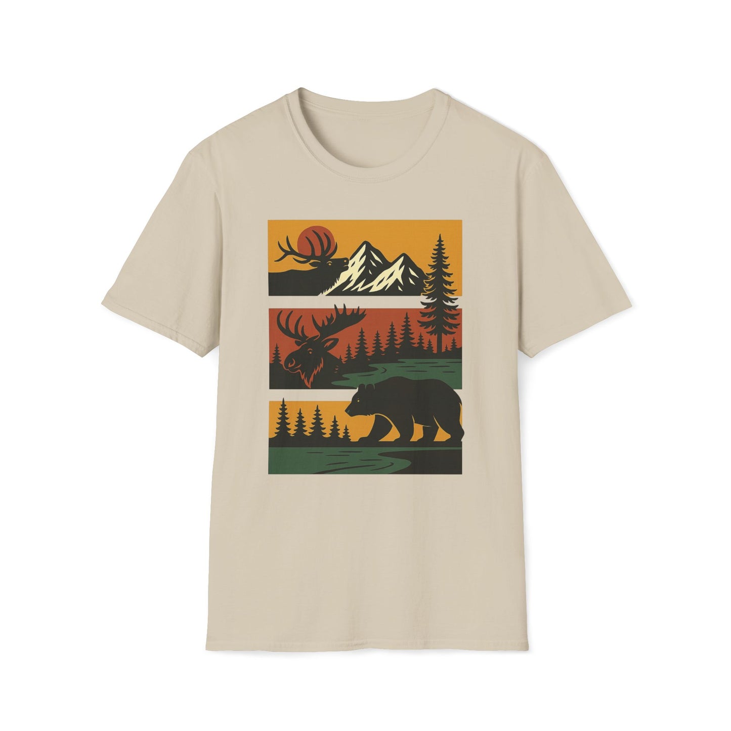 Retro Wilderness Elk Moose Bear T-Shirt