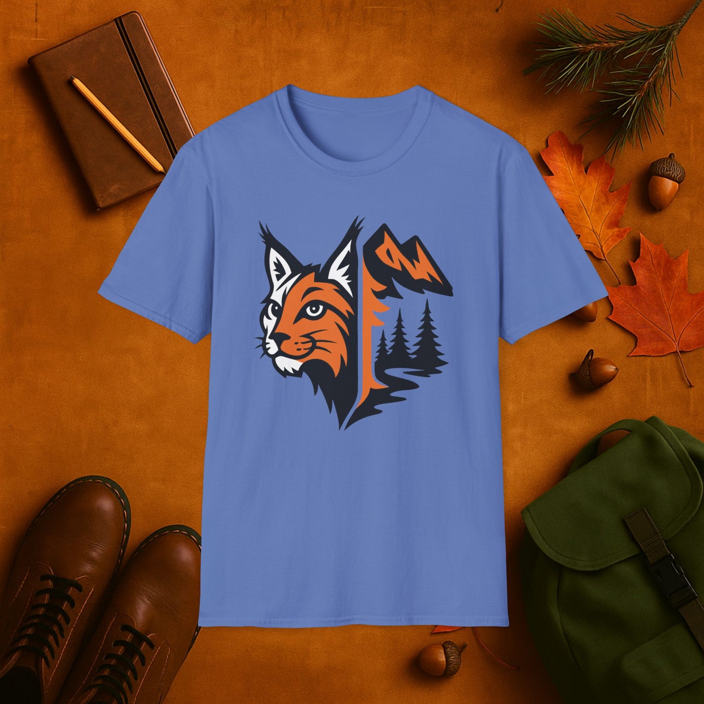 Lynx and Mountain Fall Fusion Silhouette T-Shirt