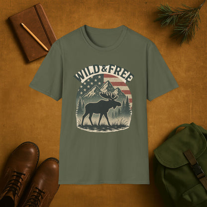 Wild and Free Mountain American Moose T-Shirt