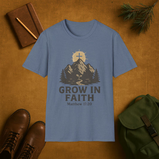 Grow in Faith- Matthew 17:20 Cross on the Mountain T-Shirt