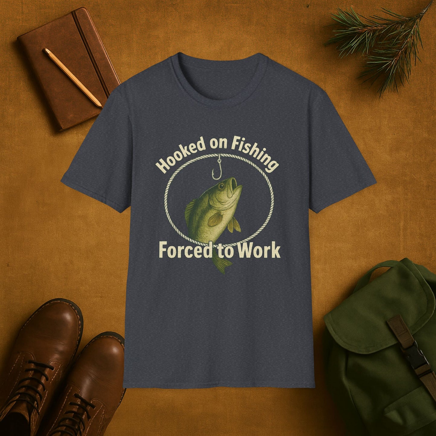Hooked On Fishing Forced To Work Fishing T-Shirt