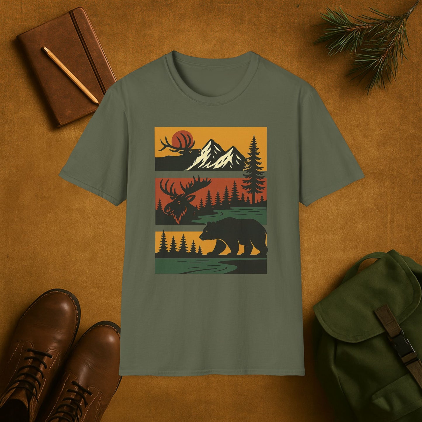 Retro Wilderness Elk Moose Bear T-Shirt