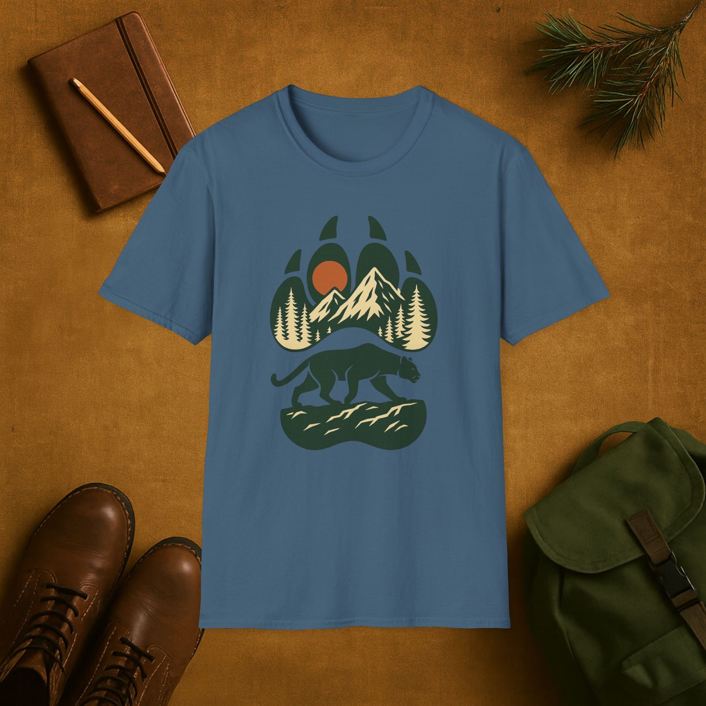Mountain Lion Scene Paw Print T-Shirt