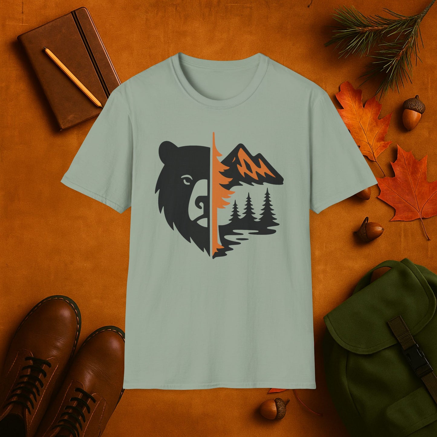 Bear and Mountain Fall Fusion Silhouette T-Shirt