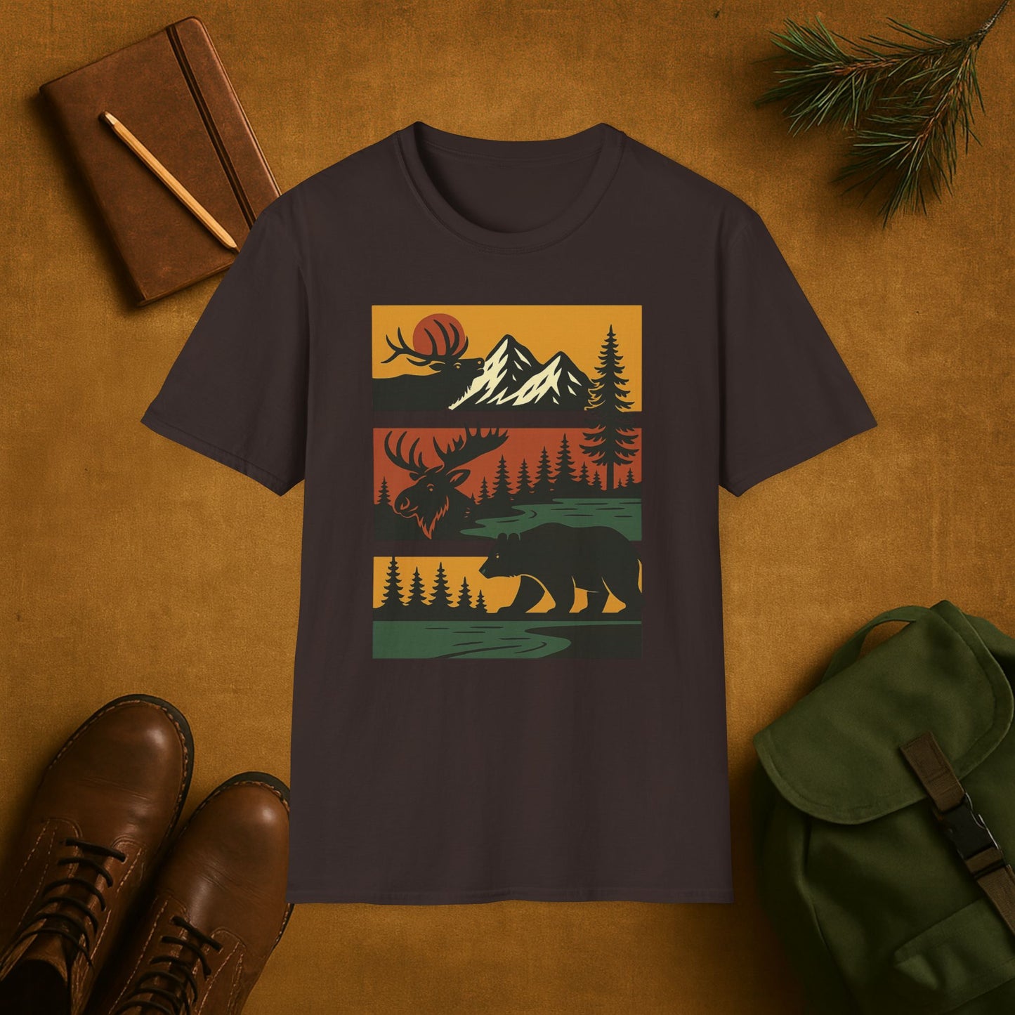 Retro Wilderness Elk Moose Bear T-Shirt