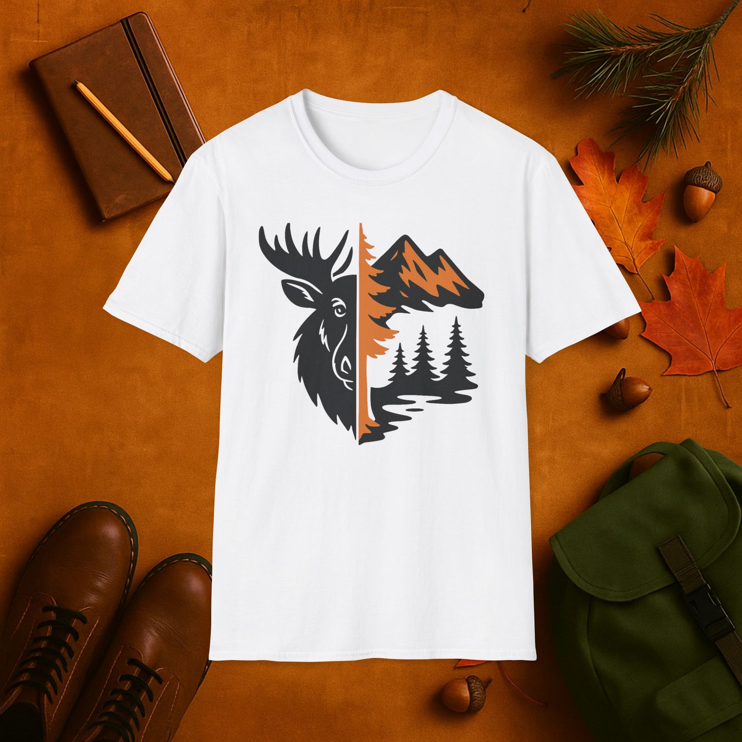 Moose and Mountain Fall Fusion Silhouette T-Shirt
