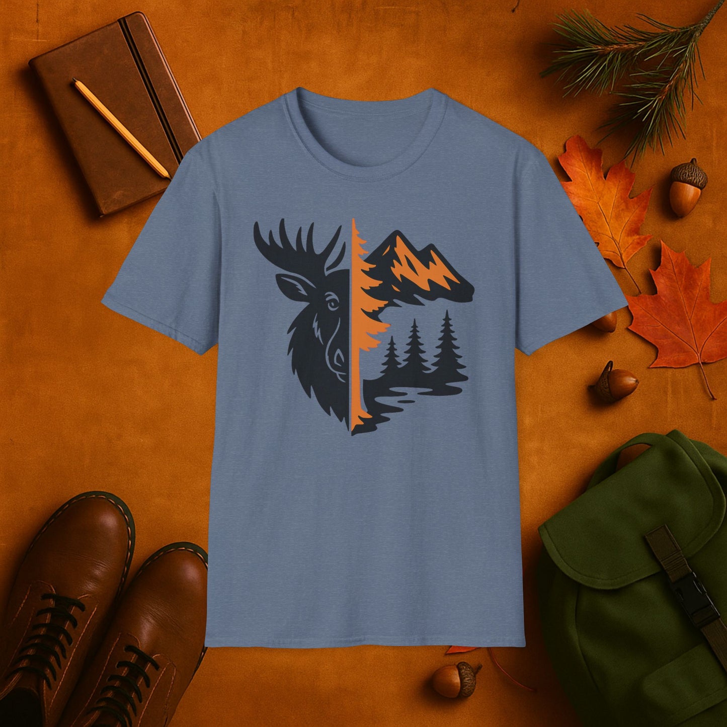 Moose and Mountain Fall Fusion Silhouette T-Shirt