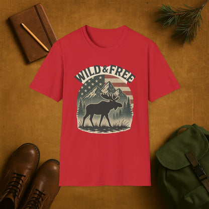 Wild and Free Mountain American Moose T-Shirt