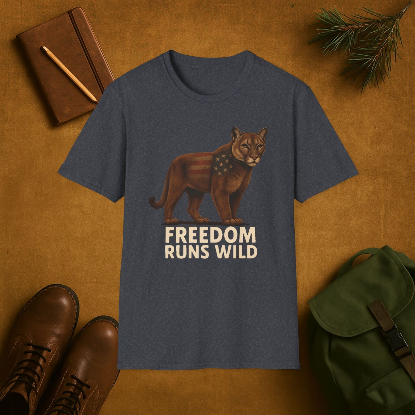 Patriotic Mountain Lion Freedom Runs Wild T-Shirt