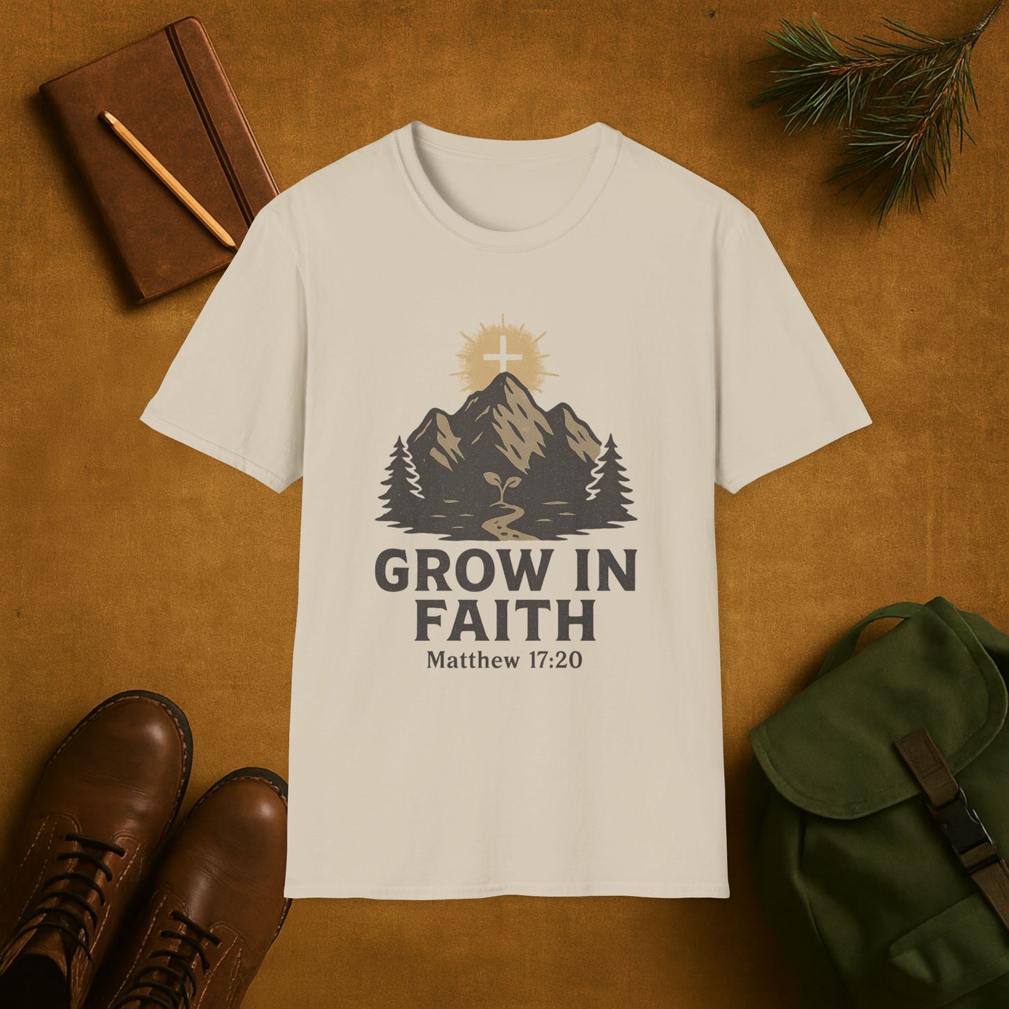 Grow in Faith- Matthew 17:20 Cross on the Mountain T-Shirt