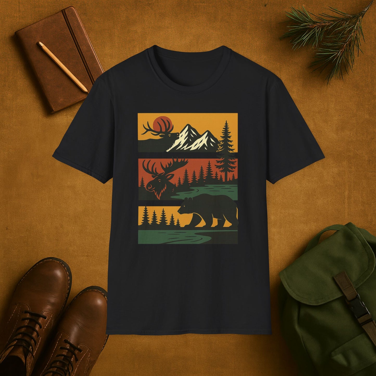 Retro Wilderness Elk Moose Bear T-Shirt
