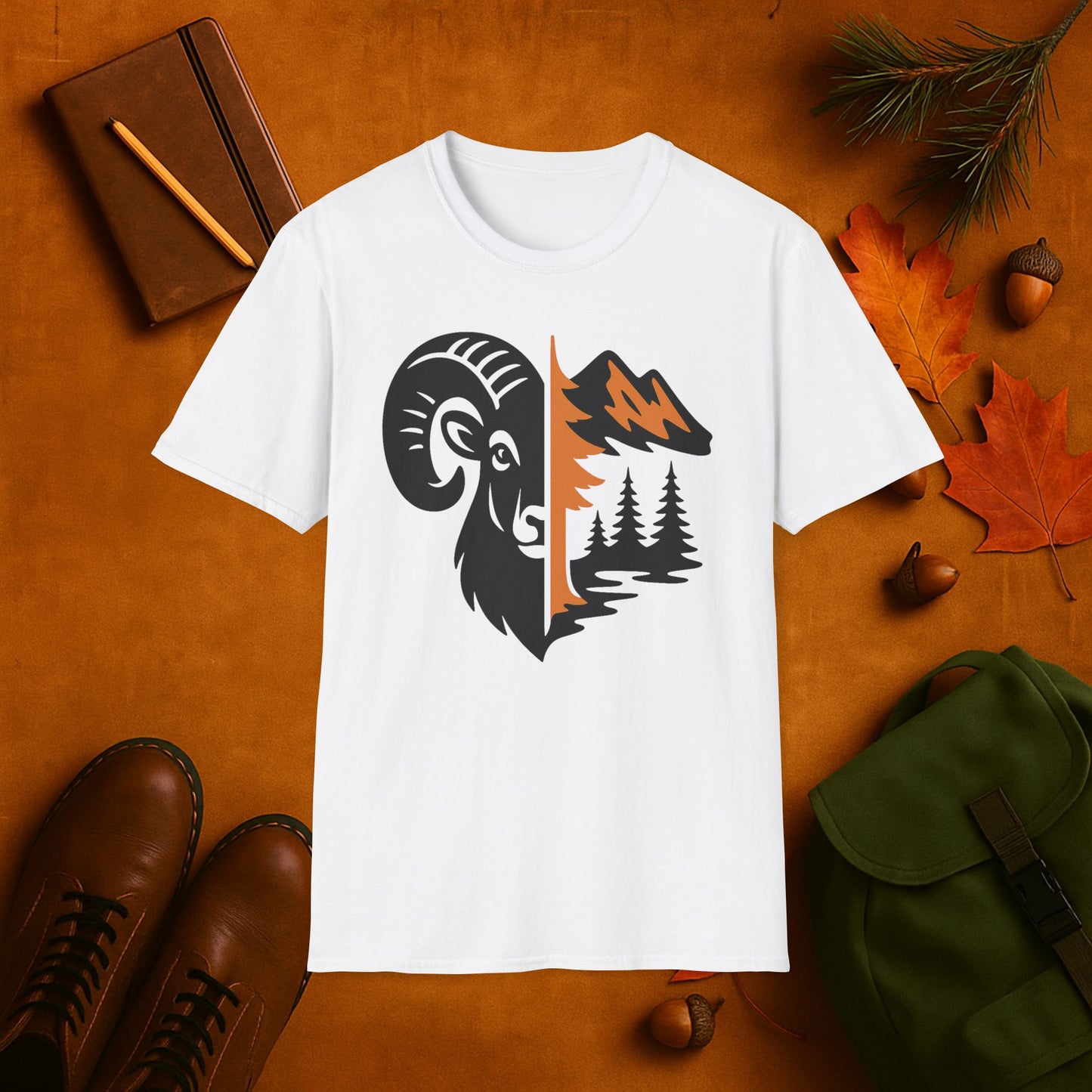 Ram and Mountain Fall Fusion Silhouette T-Shirt