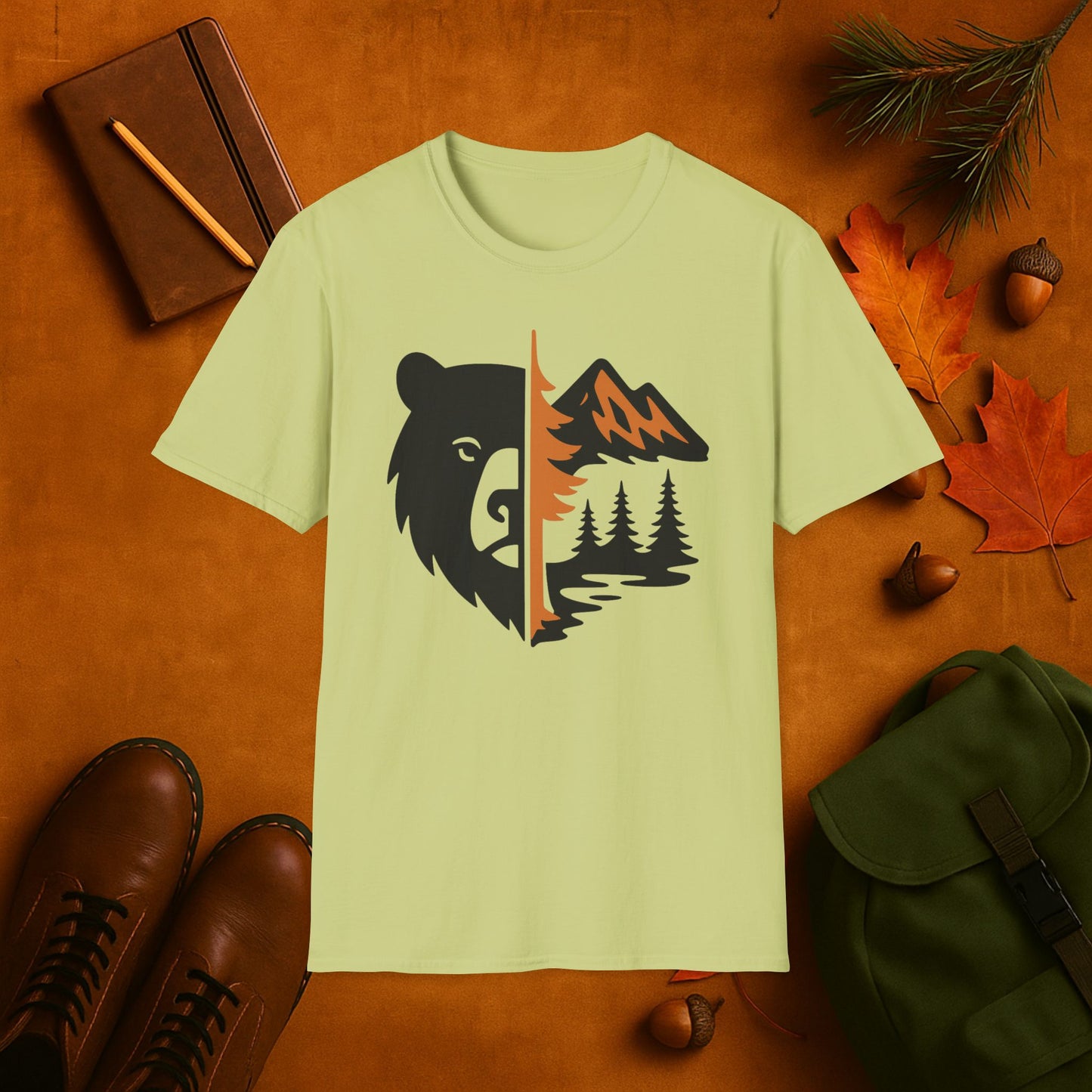 Bear and Mountain Fall Fusion Silhouette T-Shirt
