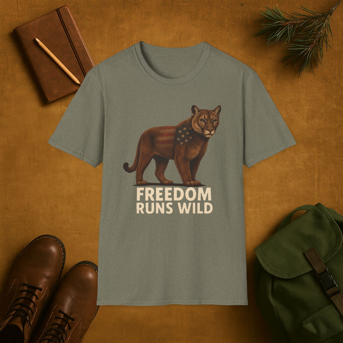 Patriotic Mountain Lion Freedom Runs Wild T-Shirt