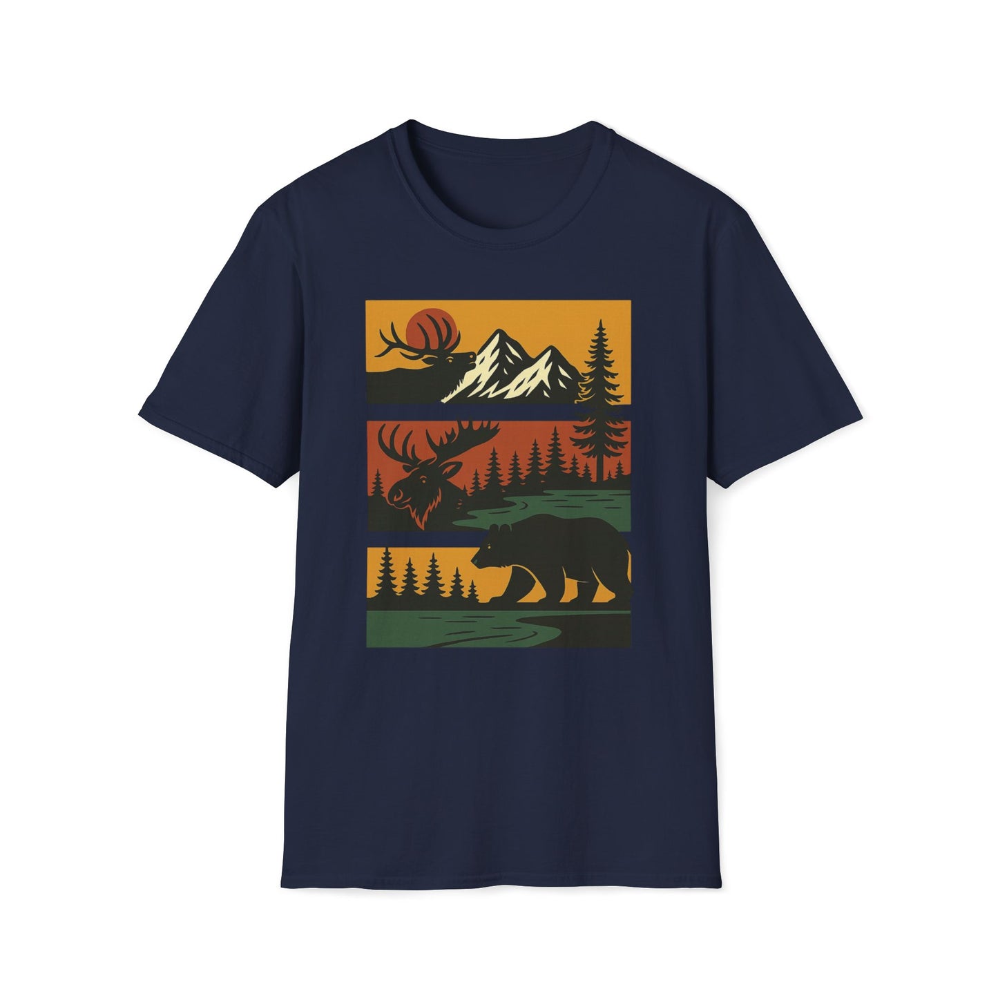 Retro Wilderness Elk Moose Bear T-Shirt