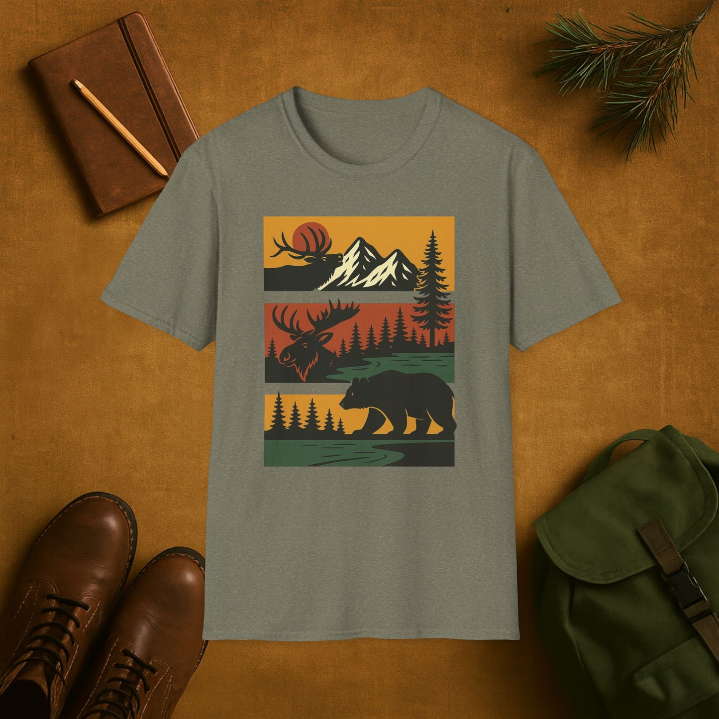 Retro Wilderness Elk Moose Bear T-Shirt