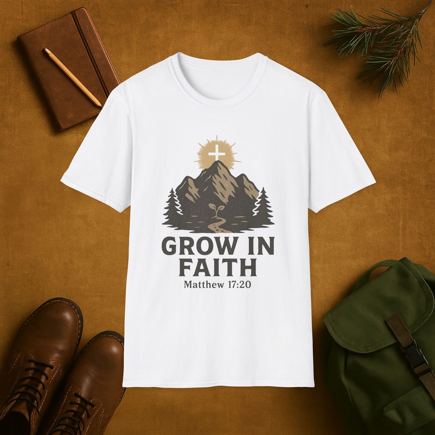 Grow in Faith- Matthew 17:20 Cross on the Mountain T-Shirt