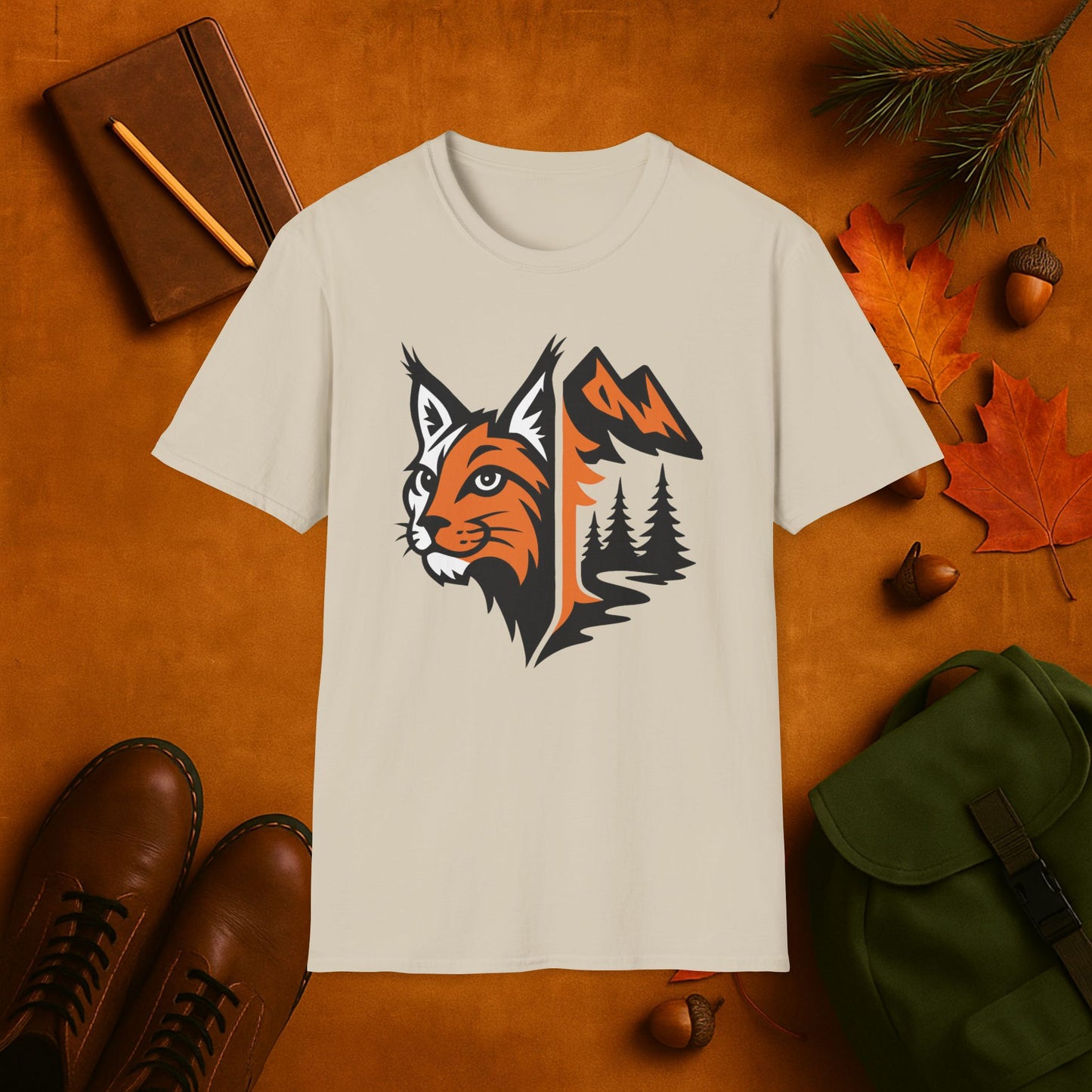 Lynx and Mountain Fall Fusion Silhouette T-Shirt