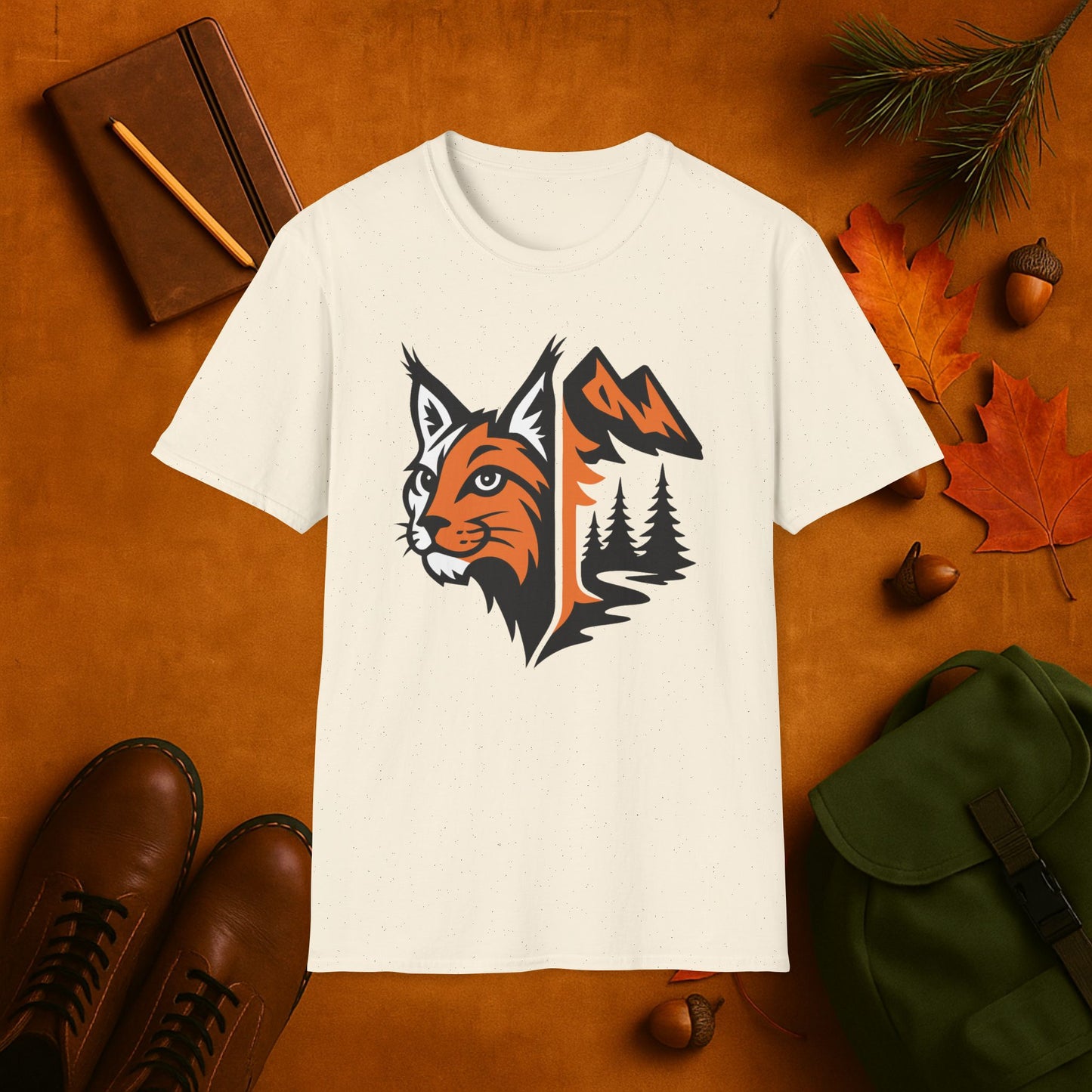 Lynx and Mountain Fall Fusion Silhouette T-Shirt