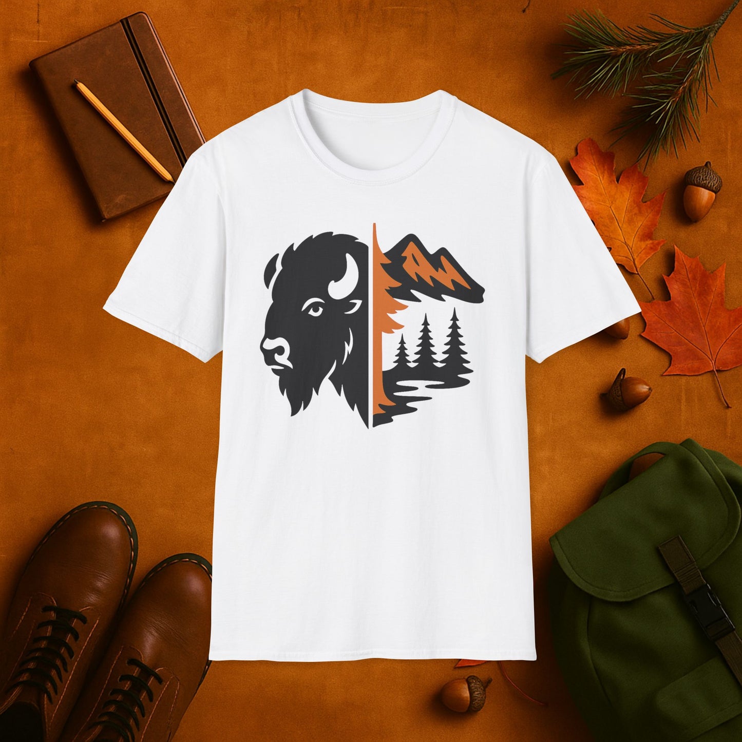 Buffalo & Mountain Fall Fusion Silhouette T-Shirt