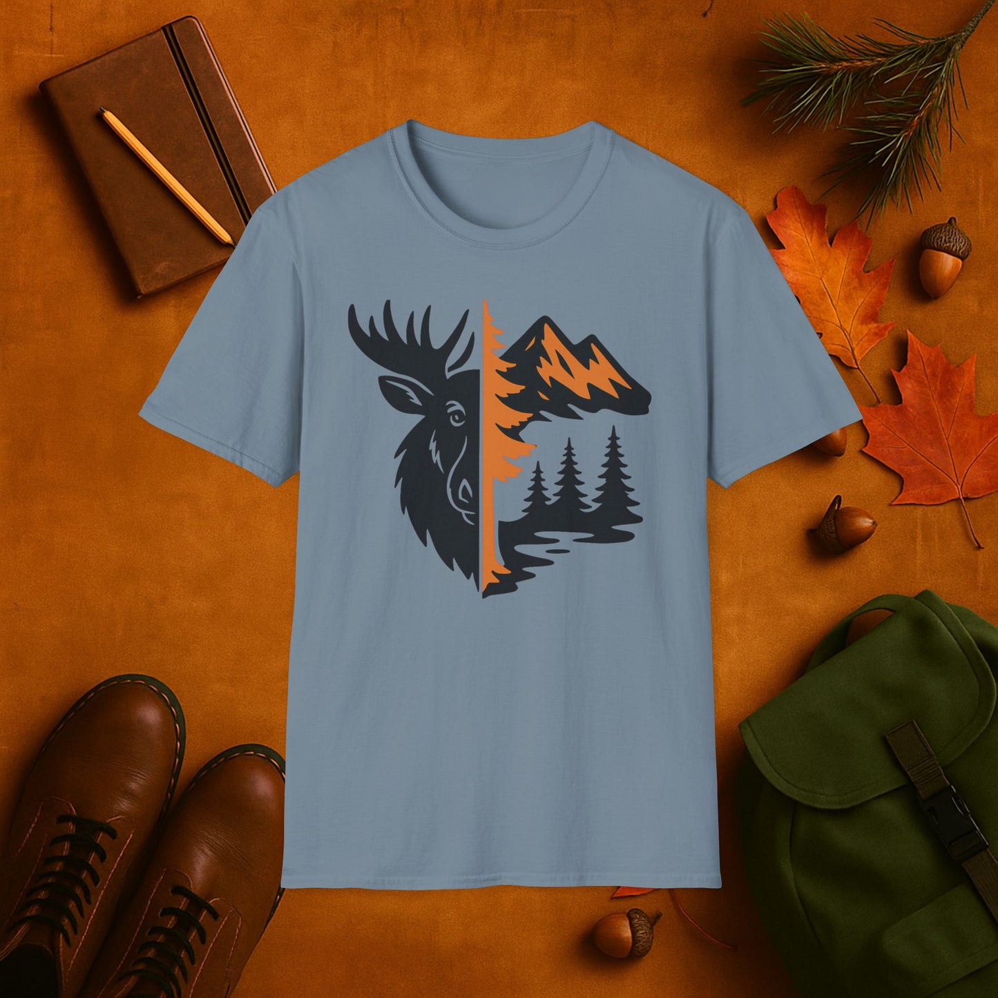 Moose and Mountain Fall Fusion Silhouette T-Shirt