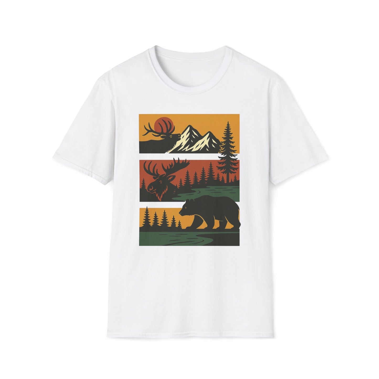 Retro Wilderness Elk Moose Bear T-Shirt