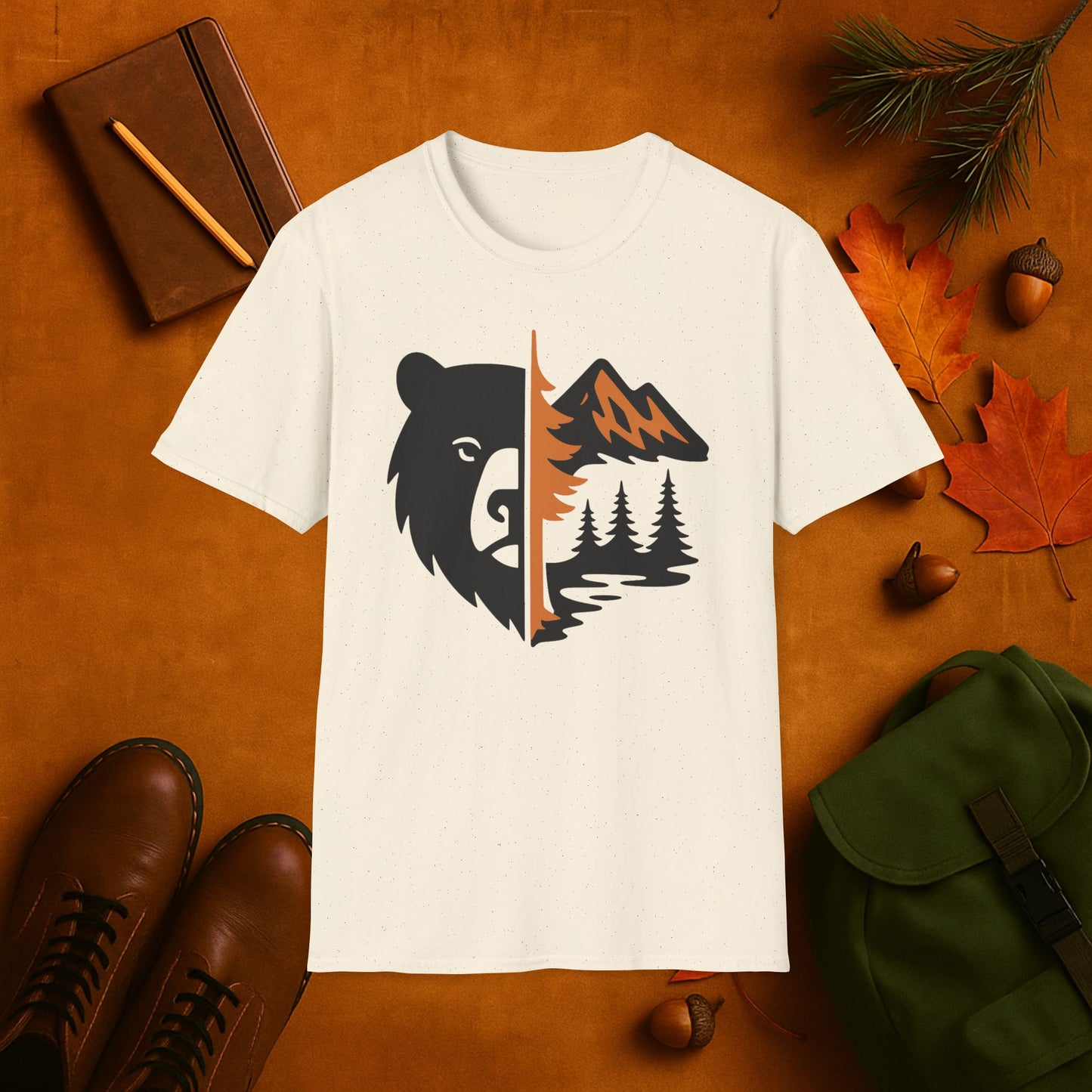 Bear and Mountain Fall Fusion Silhouette T-Shirt