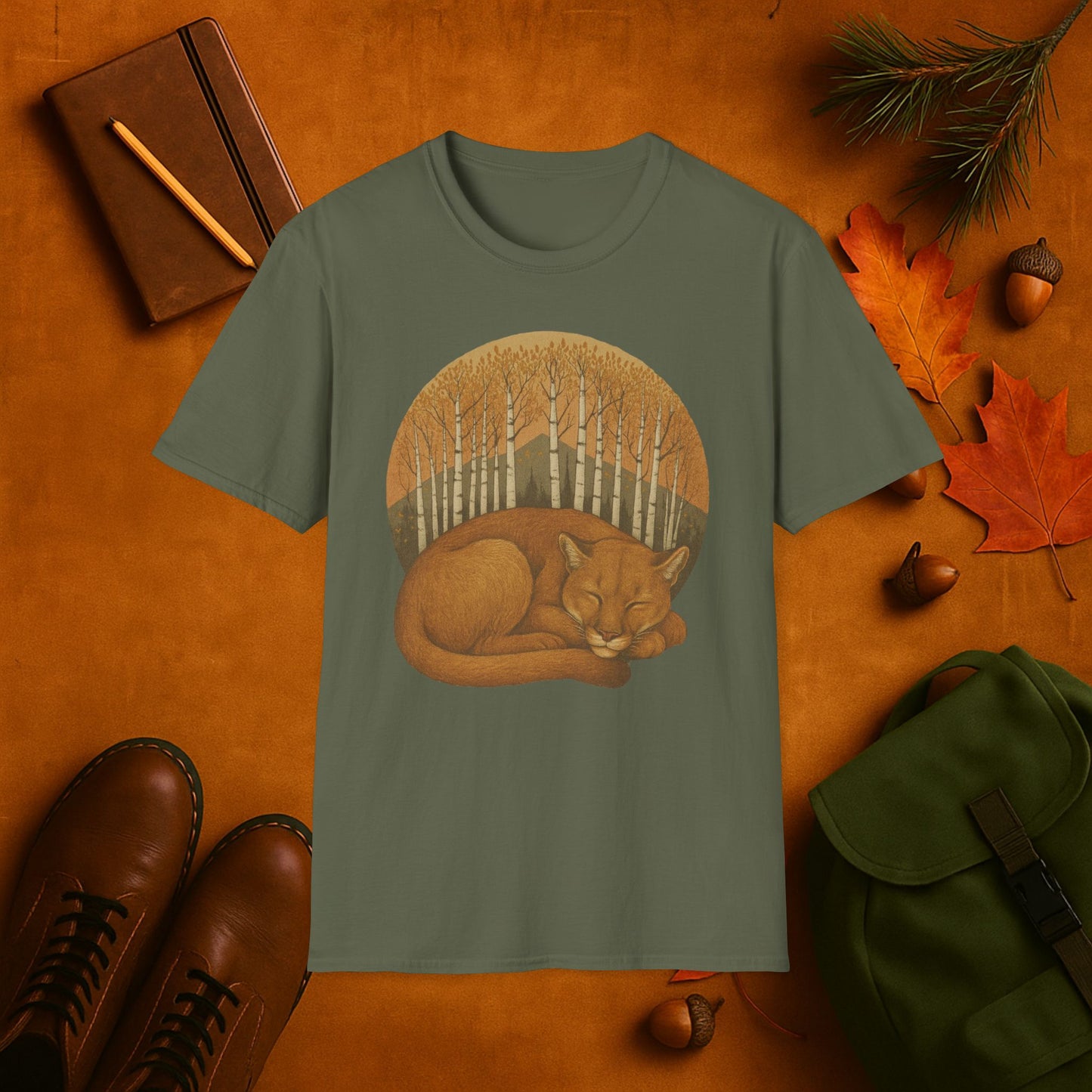 Sleepy Mountain Lion Fall Aspens T-Shirt