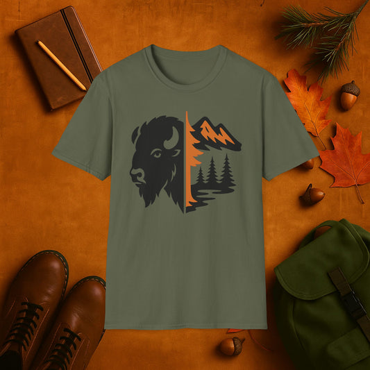 Buffalo & Mountain Fall Fusion Silhouette T-Shirt