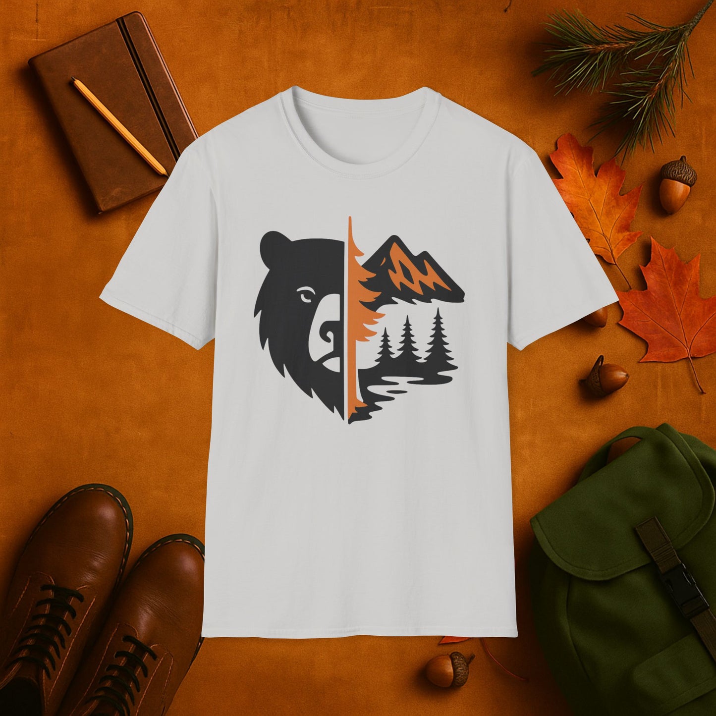 Bear and Mountain Fall Fusion Silhouette T-Shirt
