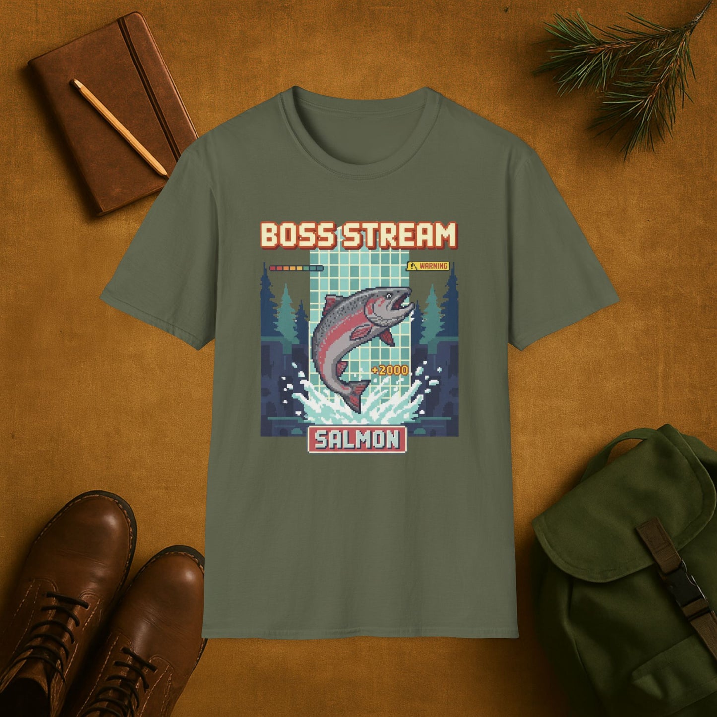 8-Bit Boss Stream Salmon T-Shirt