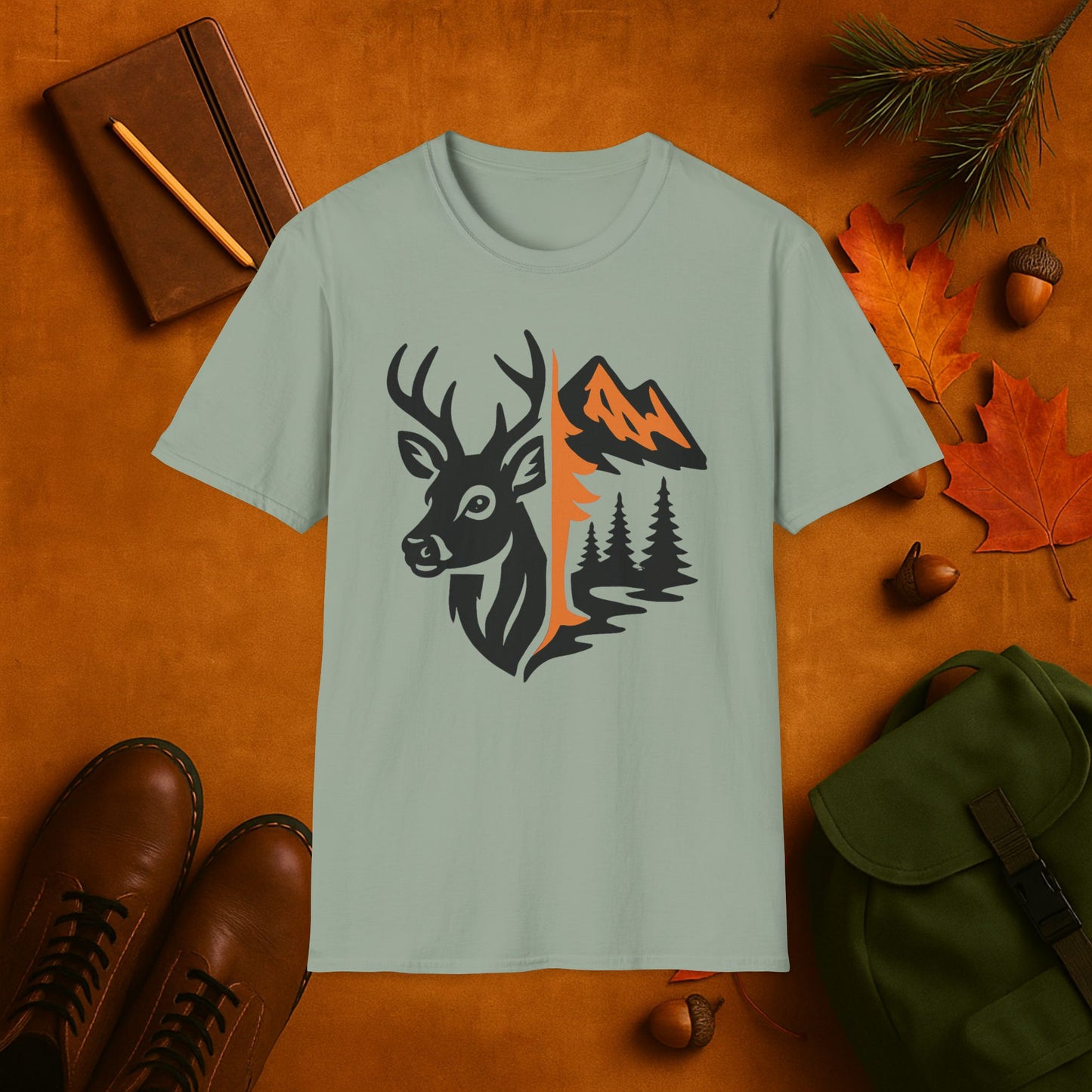Buck and Mountain Fall Fusion Silhouette T-Shirt