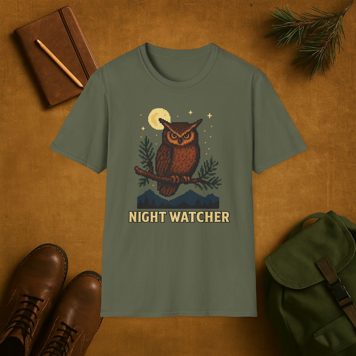 Owl 8 Bit Night Wachter T-shirt