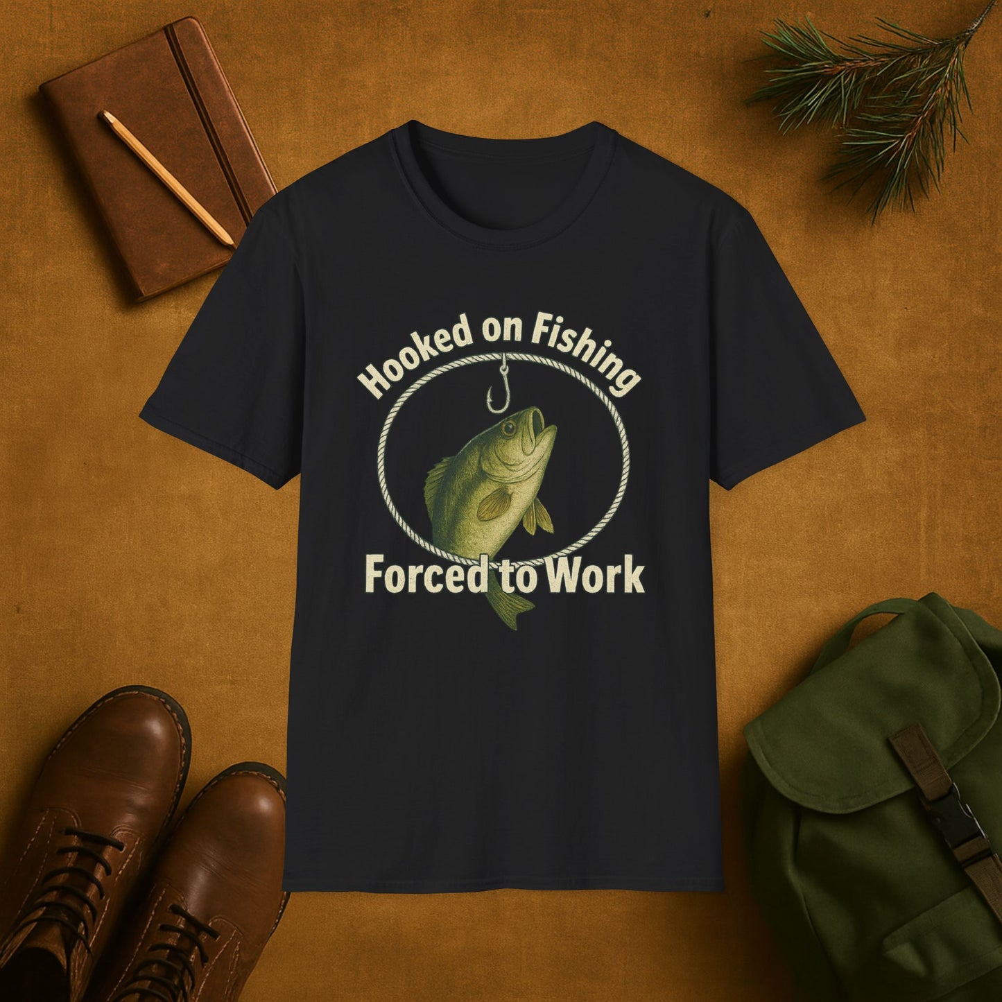 Hooked On Fishing Forced To Work Fishing T-Shirt