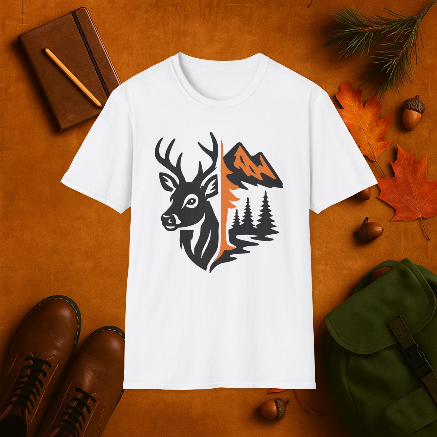 Buck and Mountain Fall Fusion Silhouette T-Shirt