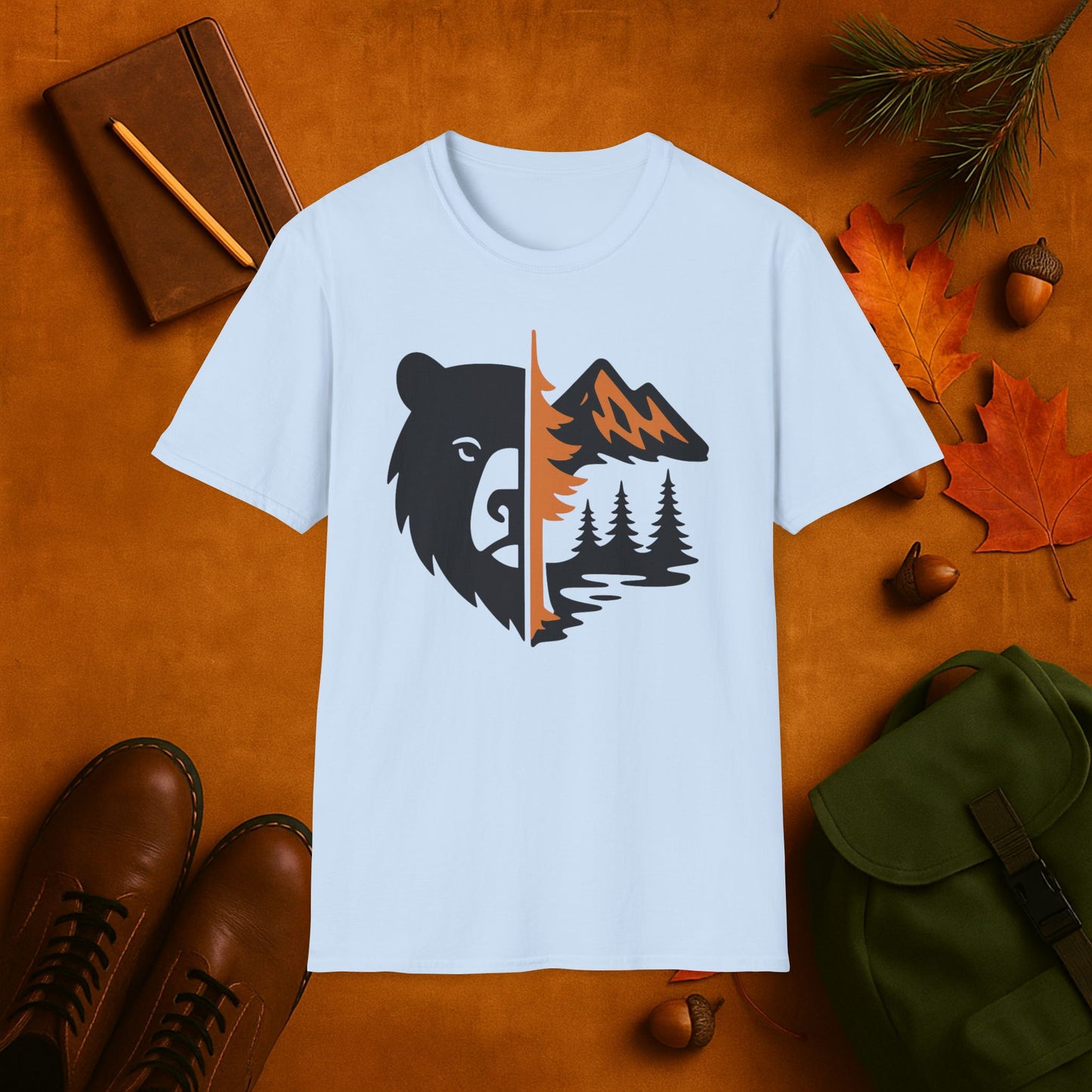 Bear and Mountain Fall Fusion Silhouette T-Shirt